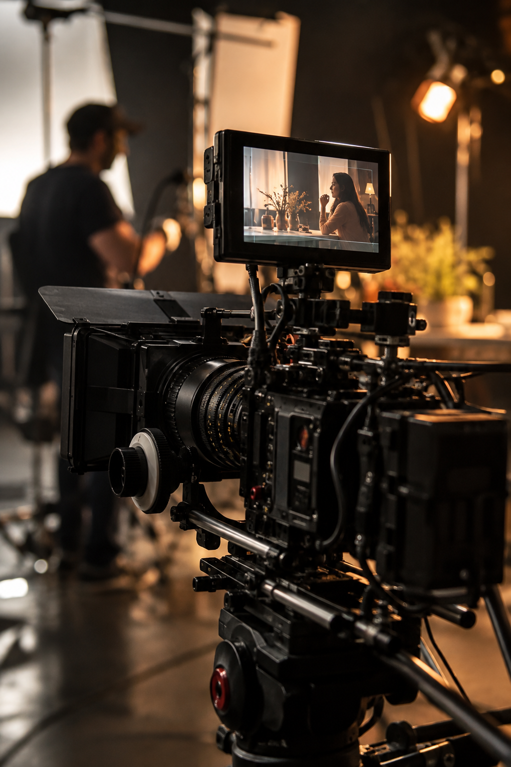 Camera and lighting on a film set — visual concept